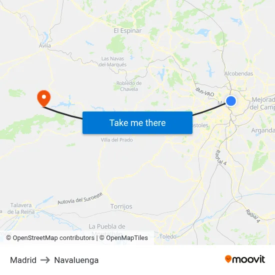 Madrid to Navaluenga map
