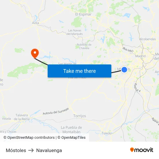 Móstoles to Navaluenga map