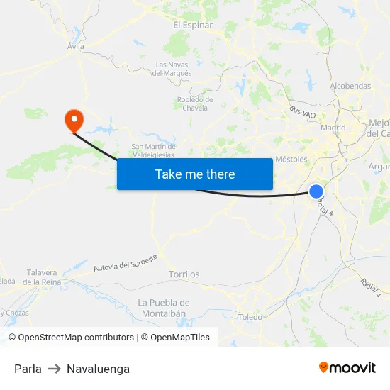 Parla to Navaluenga map