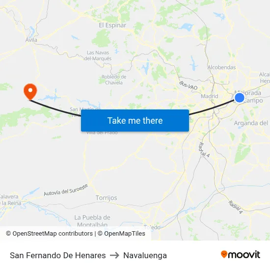 San Fernando De Henares to Navaluenga map