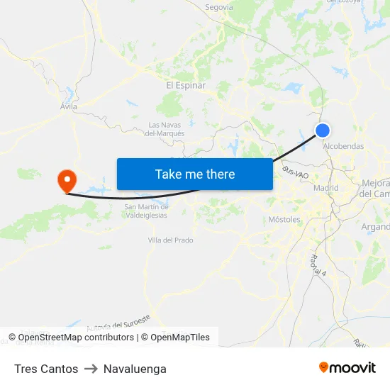 Tres Cantos to Navaluenga map