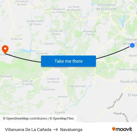 Villanueva De La Cañada to Navaluenga map