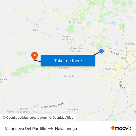 Villanueva Del Pardillo to Navaluenga map