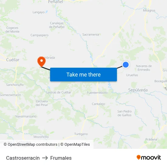 Castroserracín to Frumales map