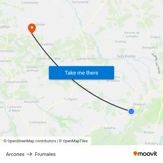 Arcones to Frumales map