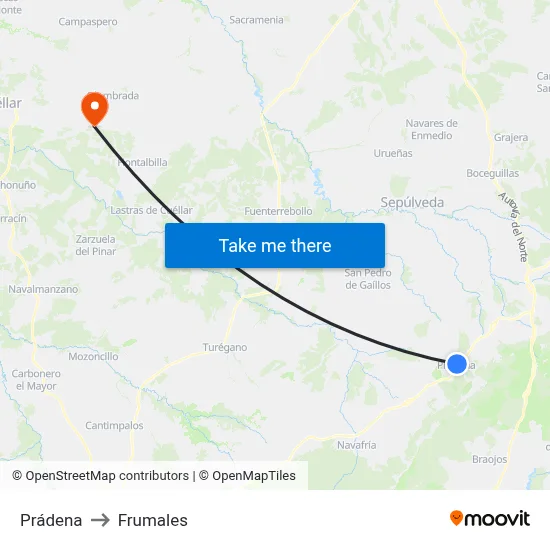 Prádena to Frumales map