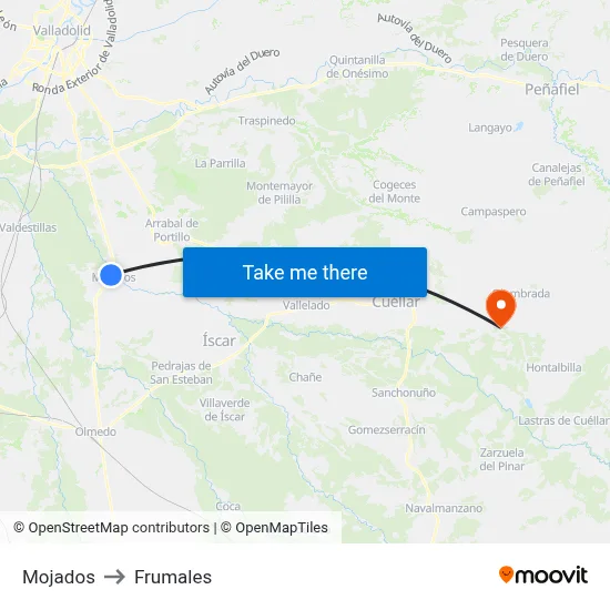Mojados to Frumales map