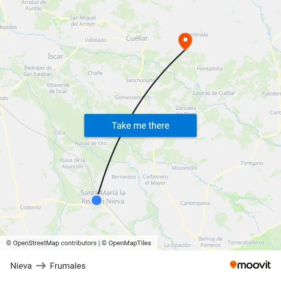 Nieva to Frumales map