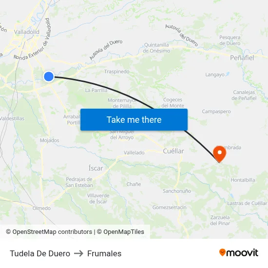 Tudela De Duero to Frumales map