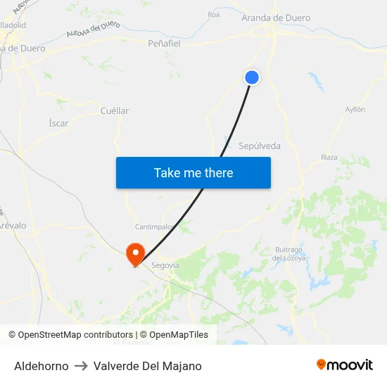 Aldehorno to Valverde Del Majano map