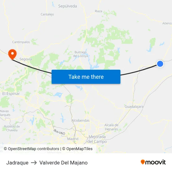 Jadraque to Valverde Del Majano map