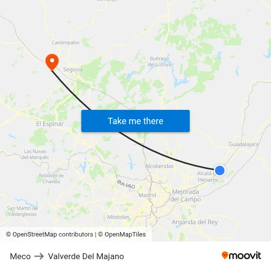 Meco to Valverde Del Majano map