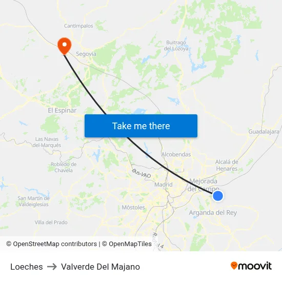 Loeches to Valverde Del Majano map