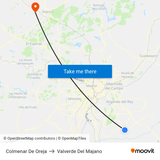Colmenar De Oreja to Valverde Del Majano map