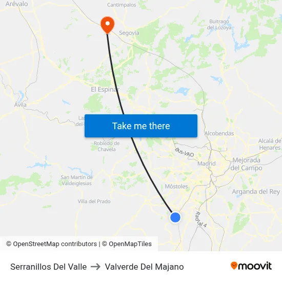Serranillos Del Valle to Valverde Del Majano map