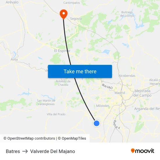 Batres to Valverde Del Majano map