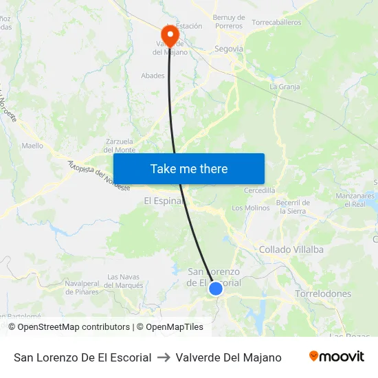 San Lorenzo De El Escorial to Valverde Del Majano map