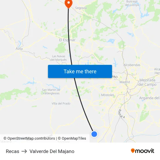 Recas to Valverde Del Majano map