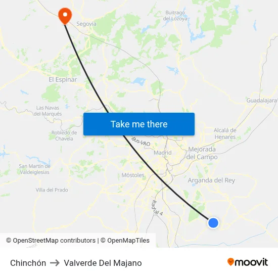 Chinchón to Valverde Del Majano map