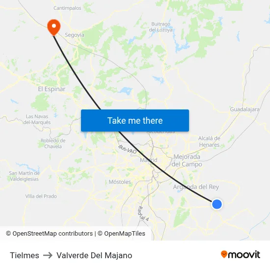 Tielmes to Valverde Del Majano map