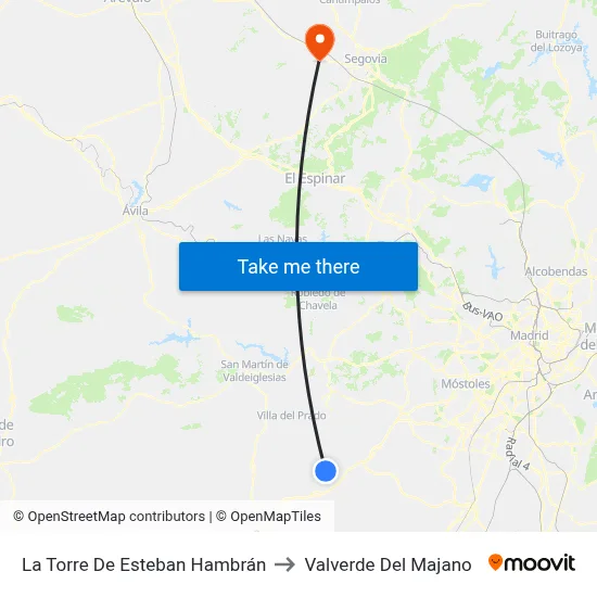 La Torre De Esteban Hambrán to Valverde Del Majano map