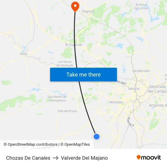 Chozas De Canales to Valverde Del Majano map