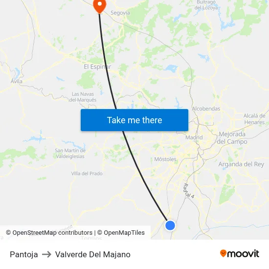 Pantoja to Valverde Del Majano map