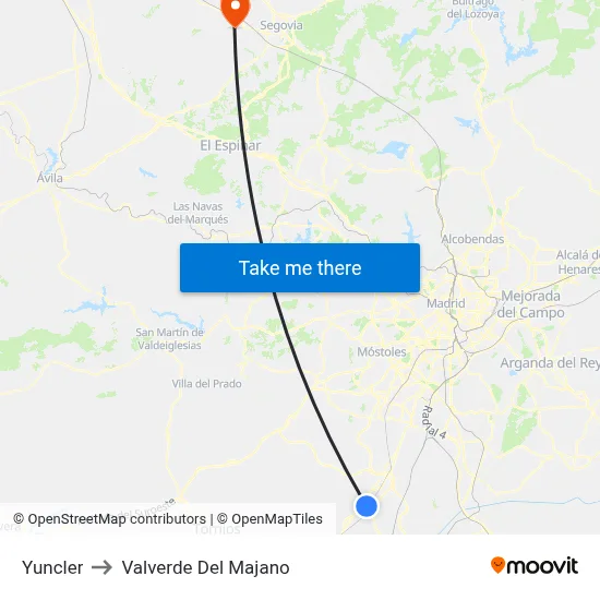 Yuncler to Valverde Del Majano map