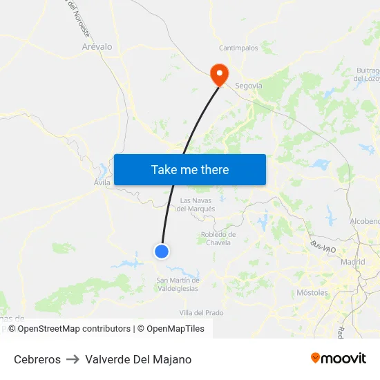 Cebreros to Valverde Del Majano map
