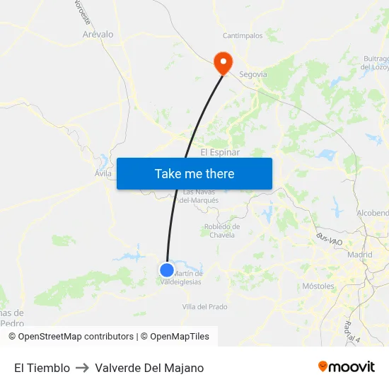El Tiemblo to Valverde Del Majano map