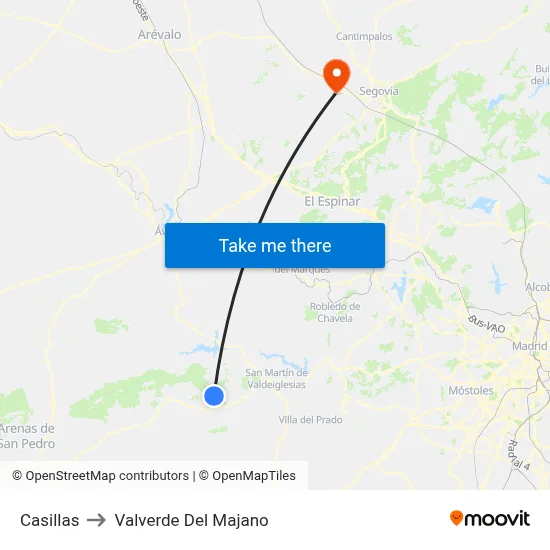 Casillas to Valverde Del Majano map