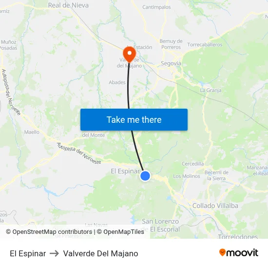 El Espinar to Valverde Del Majano map