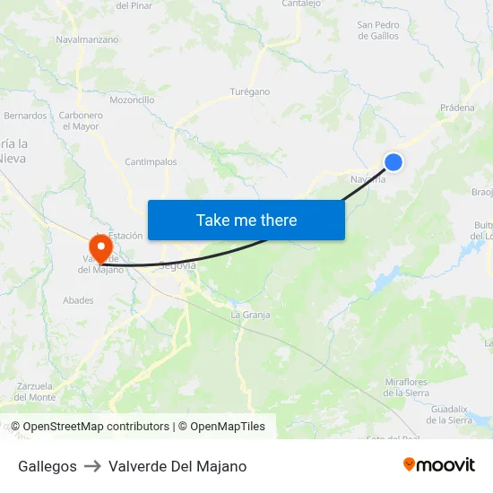 Gallegos to Valverde Del Majano map