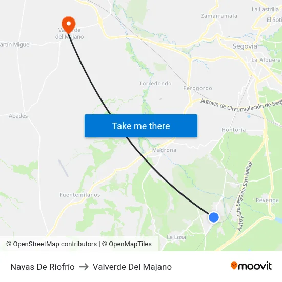 Navas De Riofrío to Valverde Del Majano map