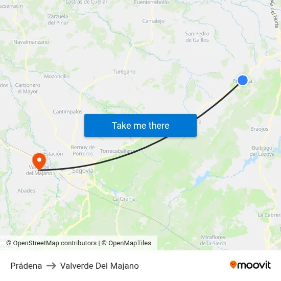 Prádena to Valverde Del Majano map