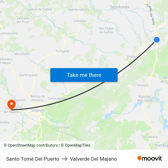Santo Tomé Del Puerto to Valverde Del Majano map