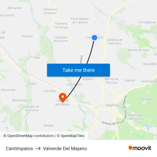 Cantimpalos to Valverde Del Majano map