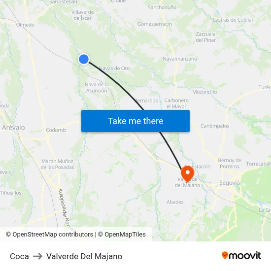 Coca to Valverde Del Majano map