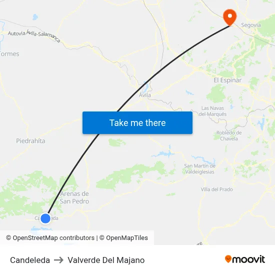 Candeleda to Valverde Del Majano map