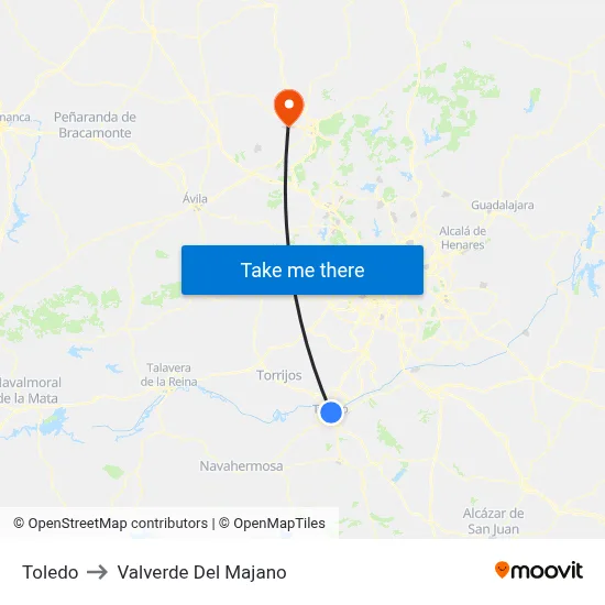 Toledo to Valverde Del Majano map