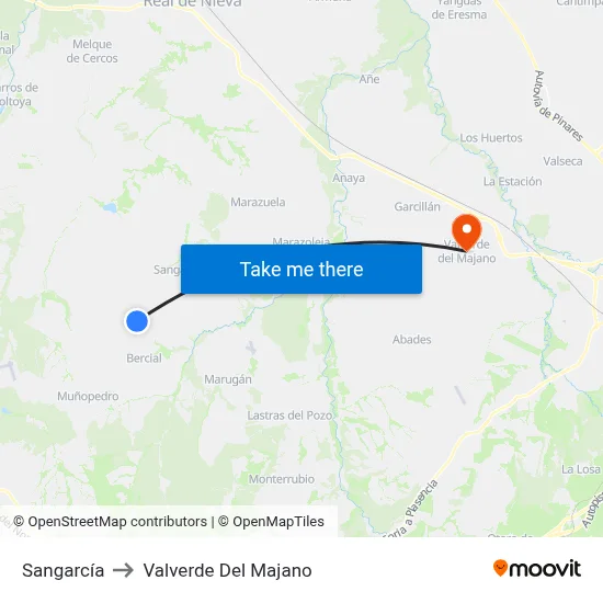 Sangarcía to Valverde Del Majano map