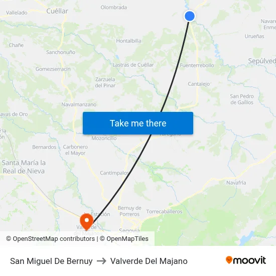 San Miguel De Bernuy to Valverde Del Majano map