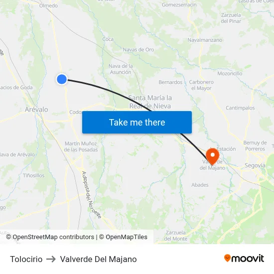Tolocirio to Valverde Del Majano map