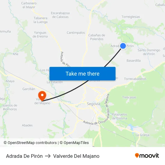 Adrada De Pirón to Valverde Del Majano map