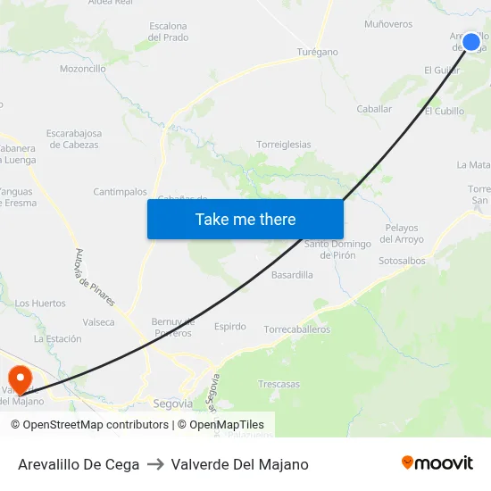 Arevalillo De Cega to Valverde Del Majano map