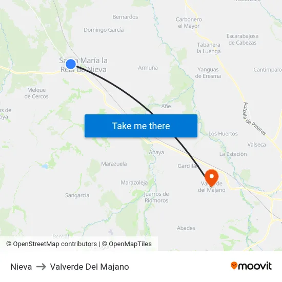 Nieva to Valverde Del Majano map