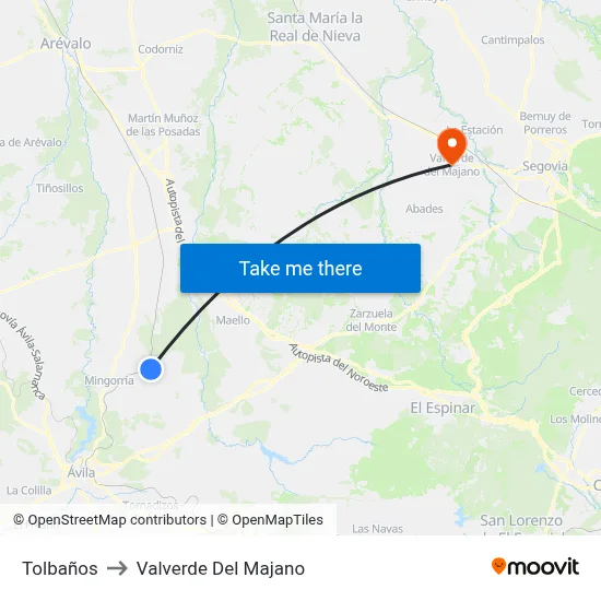 Tolbaños to Valverde Del Majano map