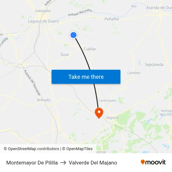 Montemayor De Pililla to Valverde Del Majano map