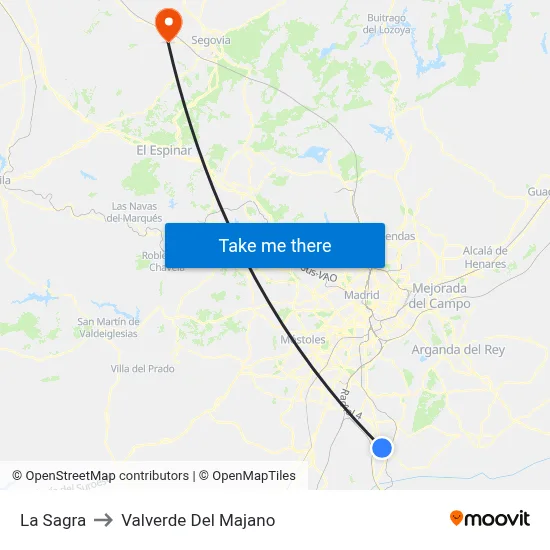 La Sagra to Valverde Del Majano map