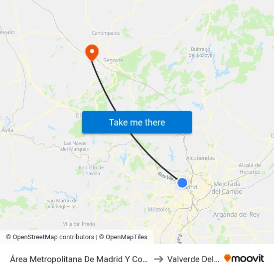 Área Metropolitana De Madrid Y Corredor Del Henares to Valverde Del Majano map